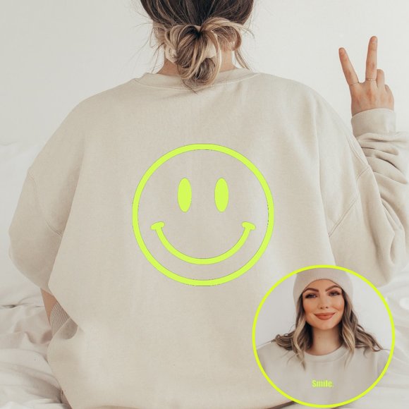 Gildan Tops - Neon Smiley Face Sweatshirt
